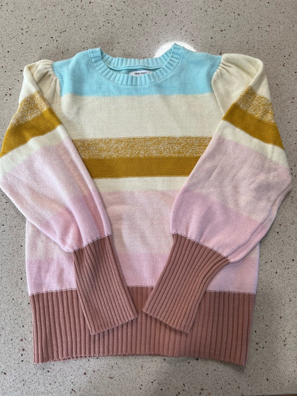 Nine West Pastel Stripe Crewneck Sweater in Blue, Cream, Mustard, Pink and Brown